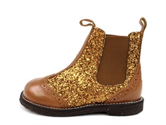 Angulus cognac/bronze glitter ankle boot with perforated pattern